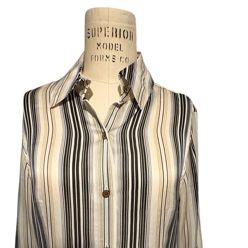 Anne Klein 100% Silk Long Sleeve Striped Button-Up Shirt‎ Size 6 - Picture 3 of 6